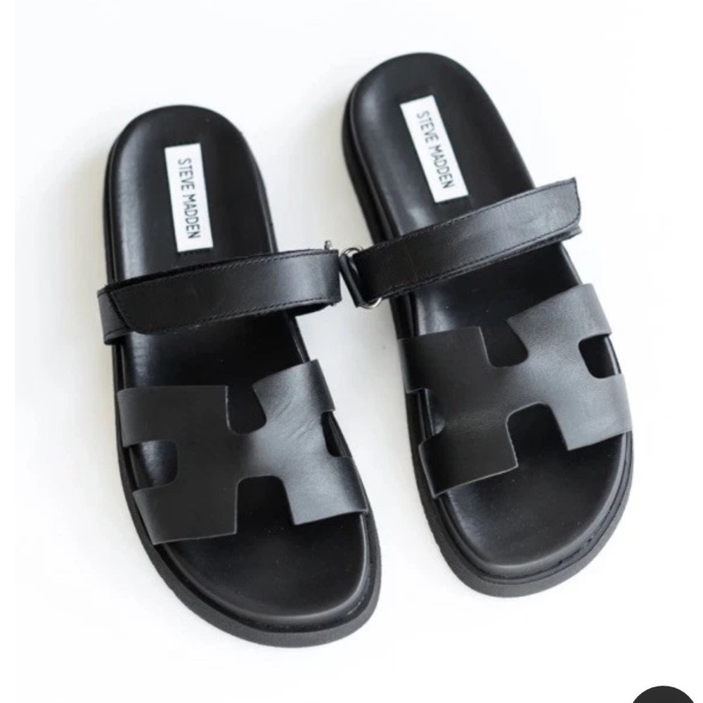 Steve Madden Black Leather Slide Sandals
